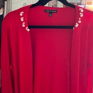 Red pearl and diamond cardigan